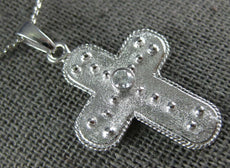 .07CT DIAMOND 14KT WHITE GOLD 3D SOLITAIRE MATTE AND SHINY CROSS PENDANT #27013