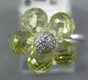 ESTATE 5.17CT DIAMOND & AAA GREEN AMETHYST 14KT WHITE GOLD 3D FLOWER FUN RING