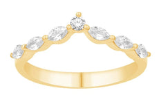.33CT DIAMOND 14K YELLOW GOLD ROUND & MARSQUISE V SHAPE WEDDING ANNIVERSARY RING
