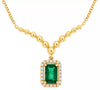 .65CT DIAMOND & AAA EMERALD 14KT YELLOW GOLD EMERALD CUT HALO V SHAPE NECKLACE