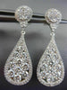ESTATE LARGE 2.88CT DIAMOND 18K WHITE GOLD 3D CLUSTER TEAR DROP HANGING EARRINGS