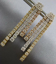 ESTATE LARGE 2.88CT DIAMOND 18KT TRI COLOR GOLD GRADUATING BAR HANGING EARRINGS