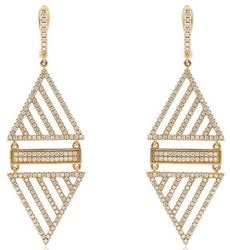 LARGE 1.61CT DIAMOND 18K YELLOW GOLD TRIANGULAR GEOMETRICAL FUN HANGING EARRINGS
