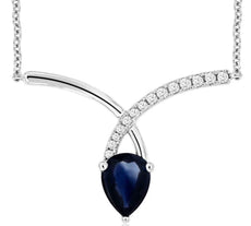 1.54CT DIAMOND & AAA SAPPHIRE 14KT WHITE GOLD 3D PEAR SHAPE V SHAPE FUN NECKLACE