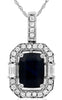1.87CT DIAMOND & AAA SAPPHIRE 14K WHITE GOLD 3D CUSHION OCTAGON FLOATING PENDANT