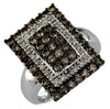 LARGE 1.25CT WHITE & CHOCOLATE FANCY DIAMOND 14K WHITE GOLD 3D RECTANGULAR RING