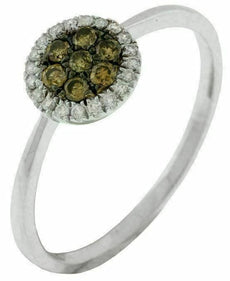 .18CT WHITE & CHOCOLATE FANCY DIAMOND 14K WHITE GOLD 3D CLUSTER FLOWER LOVE RING
