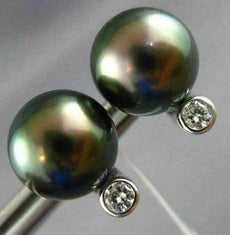 ESTATE .15CT DIAMOND & AAA TAHITIAN PEARL 14K WHITE GOLD 3D ETOILE STUD EARRINGS