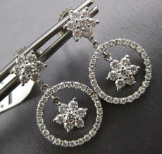ESTATE 1.24CT DIAMOND 14KT WHITE GOLD FLOWER CIRCLE OF LIFE FUN HANGING EARRINGS