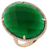 ESTATE LARGE .22CT DIAMOND & AAA GREEN AGATE 14KT ROSE GOLD OVAL HALO FUN RING