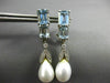 LARGE 3.92CT DIAMOND AAA AQUAMARINE & PEARL 14K WHITE GOLD LEAF HANGING EARRINGS