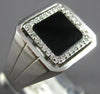ESTATE .17CT DIAMOND & AAA ONYX 14KT WHITE GOLD 3D CLASSIC SQUARE HALO MENS RING