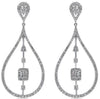 1.36CT DIAMOND 14KT WHITE GOLD 3D BAGUETTE CLUSTER TEAR DROP HANGING EARRINGS