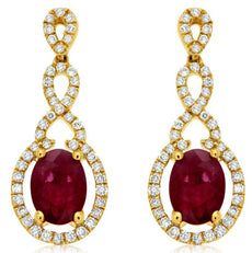 2.22CT DIAMOND & AAA RUBY 14K YELLOW GOLD OVAL & ROUND INFINITY HANGING EARRINGS