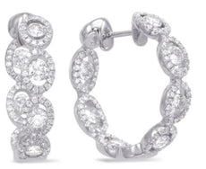 1.90CT DIAMOND 14KT WHITE GOLD 3D ROUND & OVAL INSIDE OUT HOOP HANGING EARRINGS