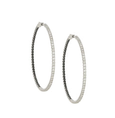 LARGE 4.6CT WHITE & BLACK DIAMOND 14KT WHITE GOLD 3D INSIDE OUT HANGING EARRINGS