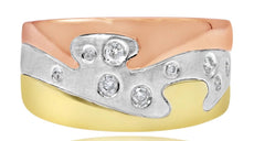 ESTATE .15CT DIAMOND 14KT TRI COLOR GOLD 3D CLASSIC ETOILE ABSTRACT FUN RING