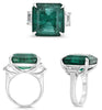 EXTRA LARGE 22.11CT DIAMOND & AAA EMERALD PLATINUM 3D SQUARE & TRAPEZOID RING