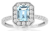 1.37CT DIAMOND & AAA AQUAMARINE 14KT WHITE GOLD 3D OCTAGON HALO ENGAGEMENT RING