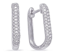 .27CT DIAMOND 14KT WHITE GOLD 3D CLASSIC 3 ROW PAVE SQUARE HOOP HANGING EARRINGS