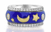 WIDE 1.38CT DIAMOND BLUE ENAMEL 18K 2 TONE GOLD MOON & STAR ETOILE ETERNITY RING