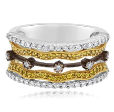 WIDE .70CT WHITE & FANCY YELLOW DIAMOND 18KT TRI COLOR GOLD 3D BY THE YARD RING