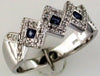ESTATE .41CT DIAMOND & AAA SAPPHIRE 14K WHITE GOLD 3D SQUARE INFINITY LOVE RING