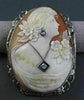 ANTIQUE LARGE OLD MINE DIAMOND 14KT 2TONE GOLD FILIGREE CAMEO BROOCH PIN #23066