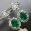 ESTATE LARGE 4.46CT DIAMOND & AAA EMERALD 18K WHITE GOLD FLOWER HANGING EARRINGS