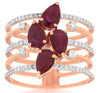 WIDE 2.22CT DIAMOND & AAA RUBY 14KT ROSE GOLD PEAR SHAPE & ROUND MULTI ROW RING