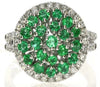 WIDE 1.57CT DIAMOND & AAA EMERALD 18KT WHITE GOLD 3D ROUND CLUSTER CIRCULAR RING