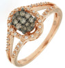 ESTATE .31CT WHITE & MOCHA DIAMOND 14KT ROSE GOLD 3D CLUSTER OVAL HALO FUN RING