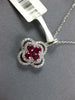 .84CT DIAMOND & AAA RUBY 18KT WHITE GOLD INVISIBLE DOUBLE 4 LEAF CLOVER PENDANT