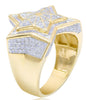 LARGE 1.36CT DIAMOND 14K YELLOW GOLD 3D ROUND & BAGUETTE DOUBLE STAR UNISEX RING
