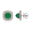LARGE 7.79CT DIAMOND & AAA EMERALD 18KT 2 TONE GOLD SQUARE & ROUND STUD EARRINGS