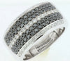 WIDE 1.12CT WHITE & BLACK DIAMOND 14KT WHITE GOLD 3D MULTI ROW ANNIVERSARY RING