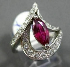 ESTATE LARGE 1.61CT DIAMOND & AAA RUBY PLATINUM MARQUISE & ROUND RING AMAZING!!