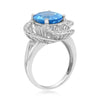 WIDE 5.43CT DIAMOND & AAA BLUE TOPAZ 14KT WHITE GOLD 3D OVAL & ROUND FLOWER RING