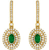 1.05CT DIAMOND & AAA EMERALD 14KT YELLOW GOLD OVAL DOUBLE HALO HANGING EARRINGS