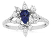 .87CT DIAMOND & AAA TANZANITE 14KT WHITE GOLD PEAR SHAPE & ROUND FLOWER FUN RING