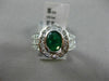 ESTATE 2.19CT DIAMOND & EMERALD 18K WHITE GOLD OVAL FLOWER BEZEL ENGAGEMENT RING