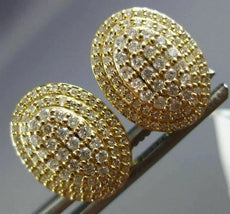 LARGE .83CT DIAMOND 14K YELLOW GOLD 3D CLUSTER DOUBLE HALO CLIP ON POST EARRINGS
