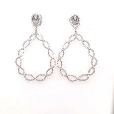 LARGE 1.49CT DIAMOND 18KT WHITE GOLD 3D TEAR DROP INFINITY LOVE HANGING EARRINGS