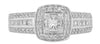 1.0CT DIAMOND 14KT WHITE GOLD 3D PRINCESS & ROUND SQUARE HALO LOW SETTING RING