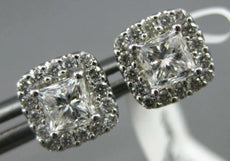 ESTATE 1.03CT DIAMOND 14KT WHITE GOLD CLASSIC CUSHION & ROUND HALO STUD EARRINGS