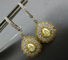 LARGE 2.4CT WHITE & CANARY DIAMOND 18KT TWO TONE GOLD TEAR DROP HANGING EARRINGS