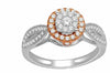 ESTATE .50CT DIAMOND 14KT WHITE & ROSE GOLD ROUND DOUBLE LEAF HALO PROMISE RING