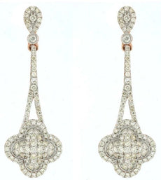 ESTATE 1.05CT DIAMOND 14KT ROSE GOLD CLASSIC 4 LEAF CLOVER LOVE HANGING EARRINGS