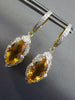 4.52CT DIAMOND & CITRINE 14K 2 TONE GOLD ROUND & MARQUISE LEAF HANGING EARRINGS