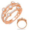 ESTATE WIDE .68CT DIAMOND 14KT ROSE GOLD CLASSIC THREE ROW BEZEL ETOILE FUN RING